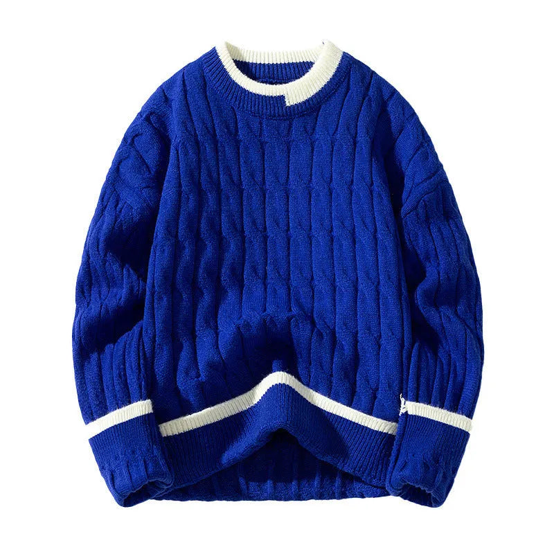 Men's loose fit two-piece modal acrylic sweater set in light blue for autumn and winter.