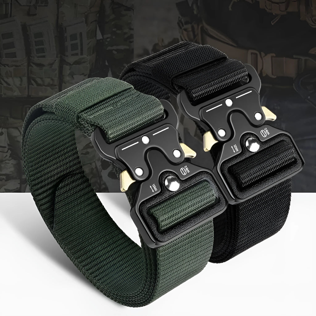 Men's thick canvas belt with an alloy release buckle in Army Green colour