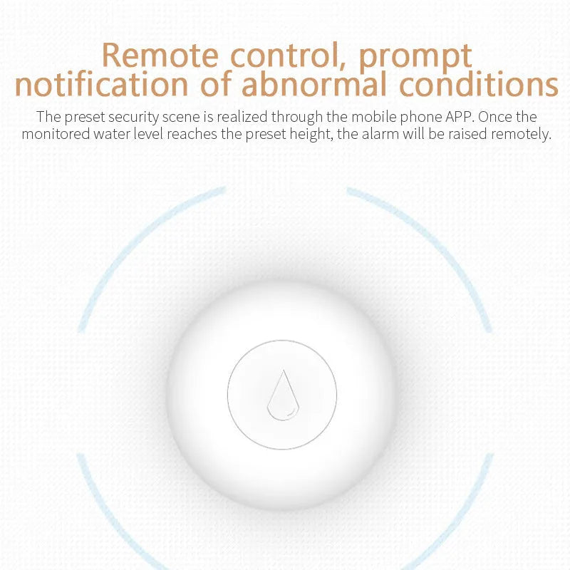 Zigbee wireless water leak sensor with compact PC housing for smart home flood detection