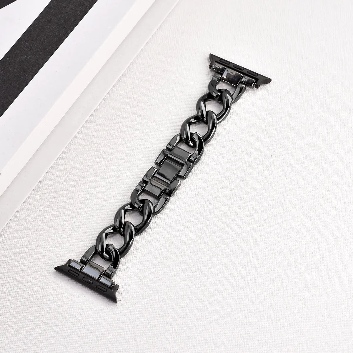 Silver metal chain strap for Apple Watch with 22mm connector on a watch case