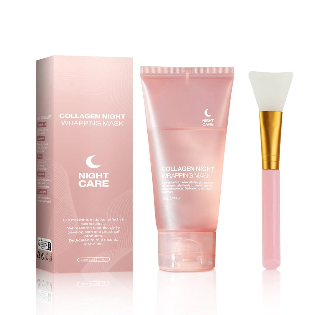 Collagen night face mask 75ml bottle with brush for firming anti-wrinkle skincare