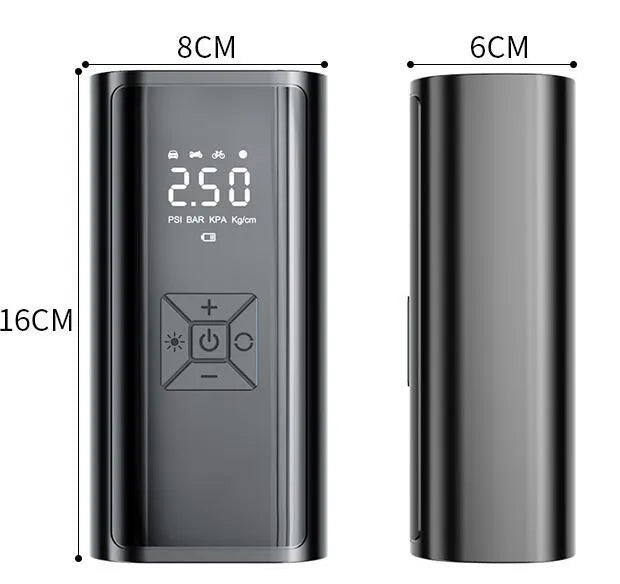 Portable wireless digital display car tyre pump with pressure gauge and USB port