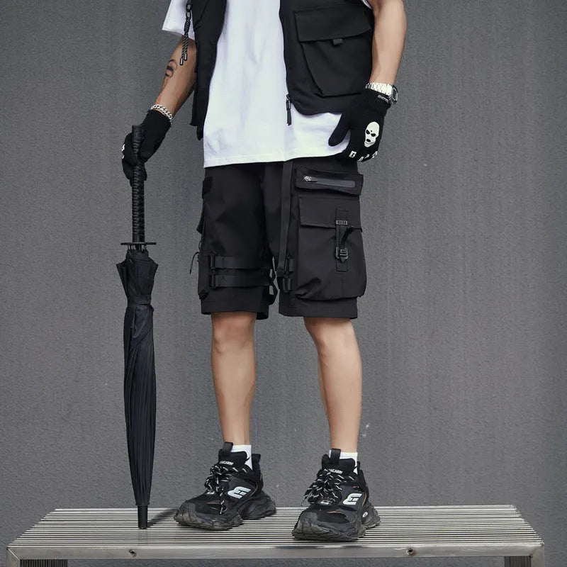 Men's black acetate fibre straight cut workwear shorts for summer in street style