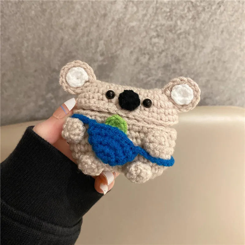 Hand-knitted koala bear backpack protective cover for Apple AirPods wireless earbuds
