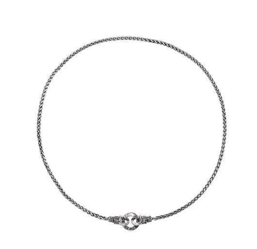 Sterling silver clavicle necklace for women with solid pendant on a delicate chain.