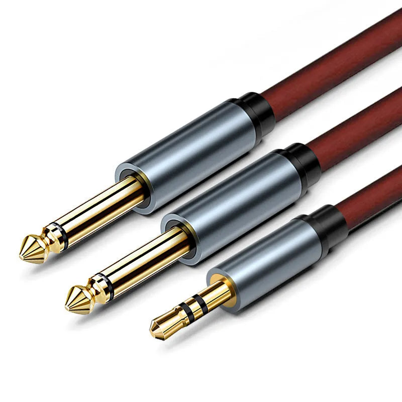 3.5mm to 6.5mm male-to-male stereo audio cable with gold-plated connectors