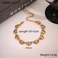 Women's stainless steel bracelet with a hollowed-out heart charm in gold, steel or colour electroplated finish.