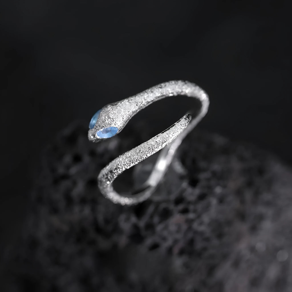 Women's adjustable snake motif ring in platinum colour electroplated silver