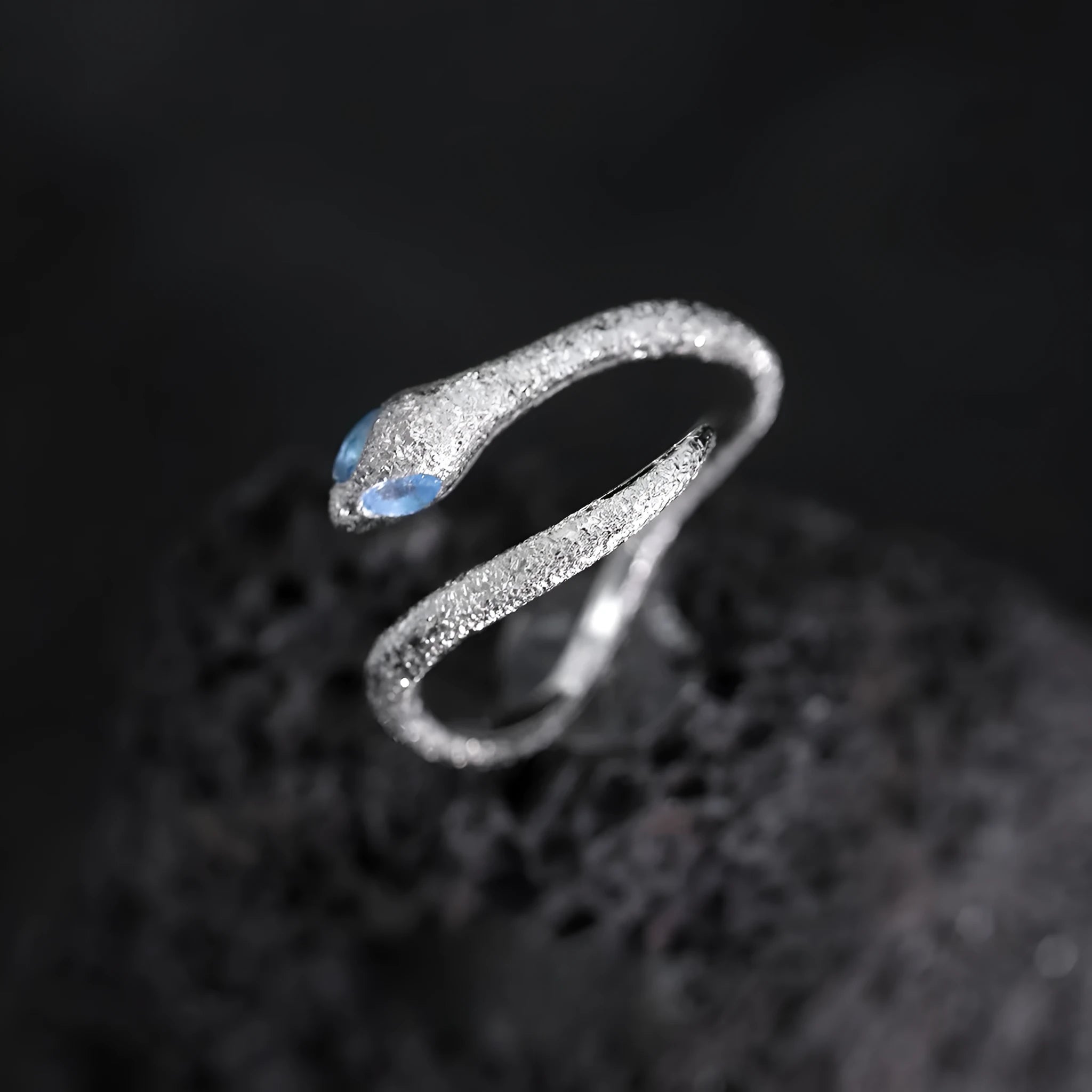 Women's adjustable snake motif ring in platinum colour electroplated silver