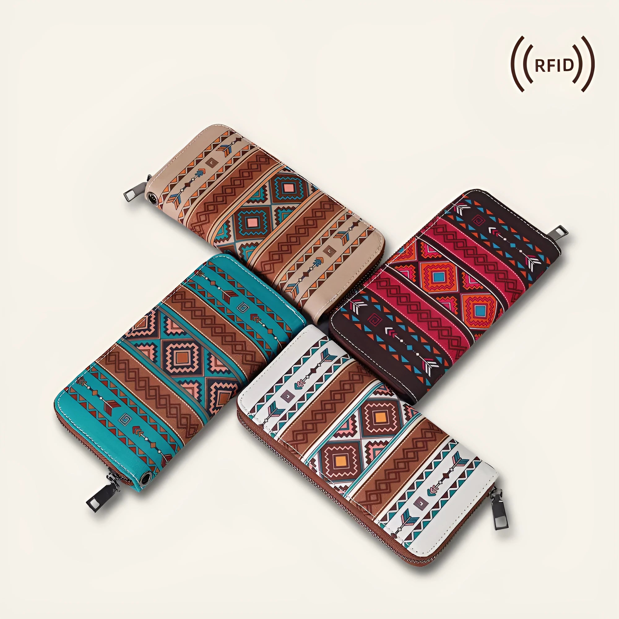 Bohemian striped canvas RFID wallet with wind belt design and anti-theft protection