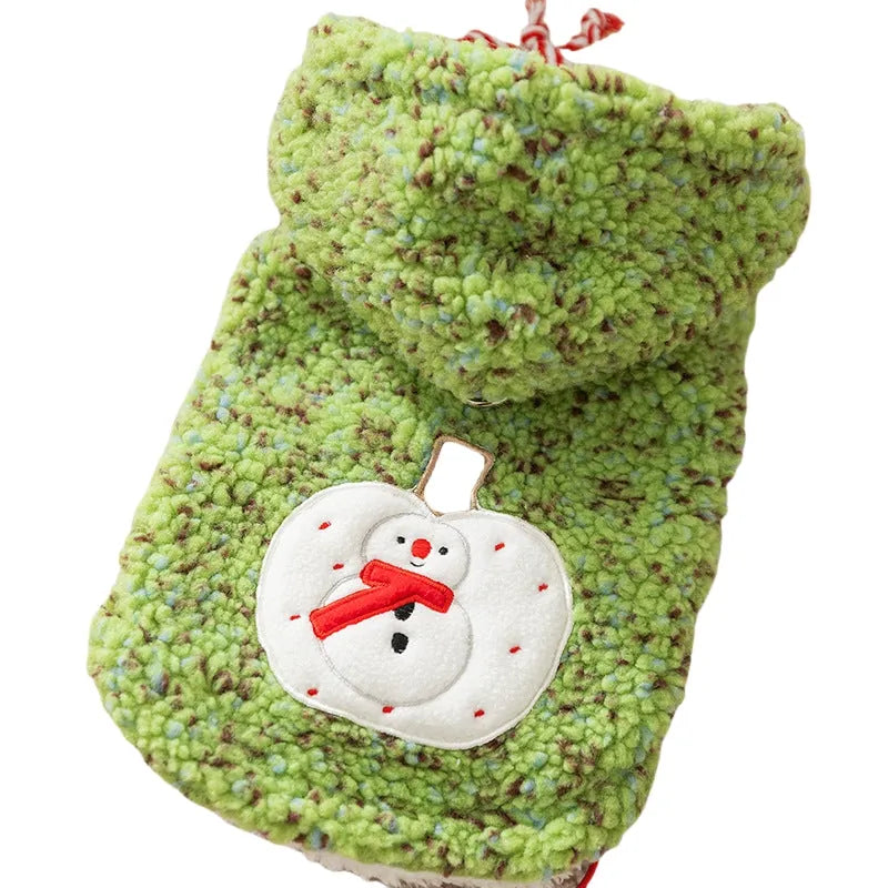 Christmas sherpa dog hoodie with colourful dots snowman embroidery pink green sizes XS-XXL