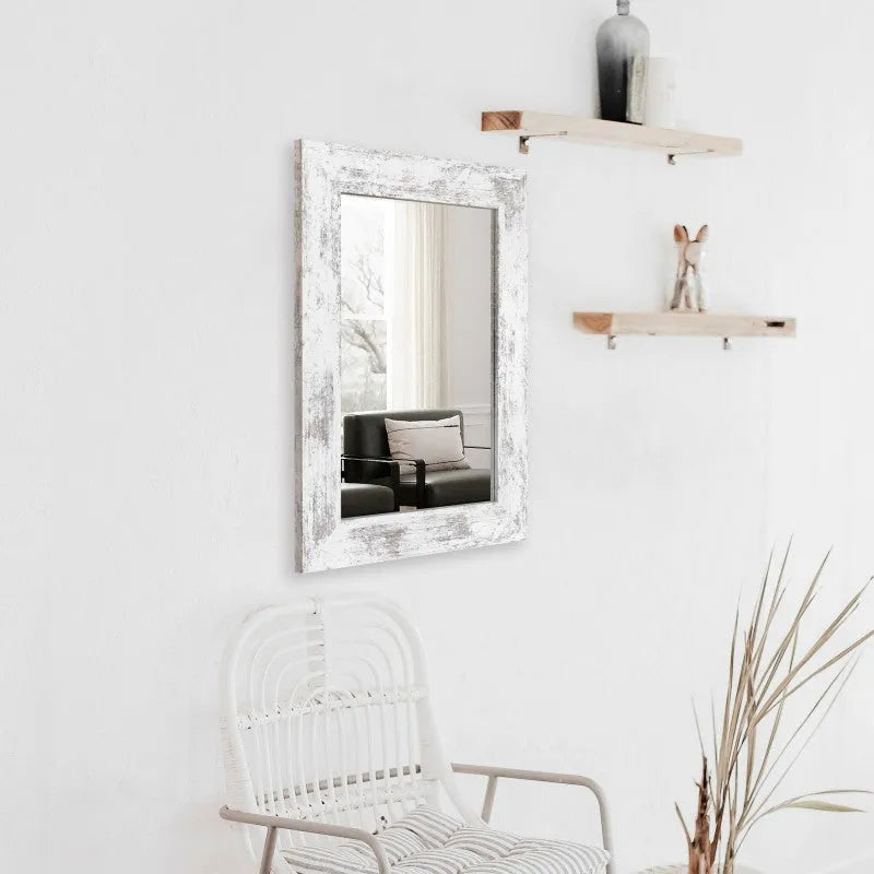 Wall-mounted pastoral style dressing mirror with retro Chinese design in Little White colour