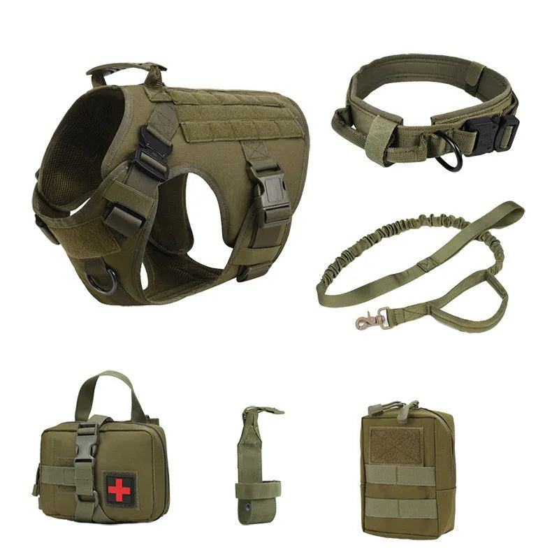 Polyester dog training battle suit vest set with adjustable harness in camouflage pattern