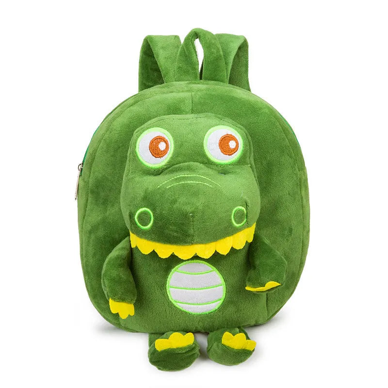 Soft blue dinosaur plush backpack for children with embroidery and a soft handle
