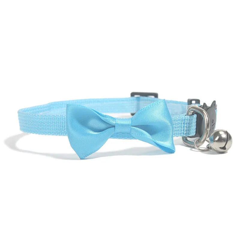 Adjustable nylon cat collar with bell in striped pattern available in multiple colours like red blue and green