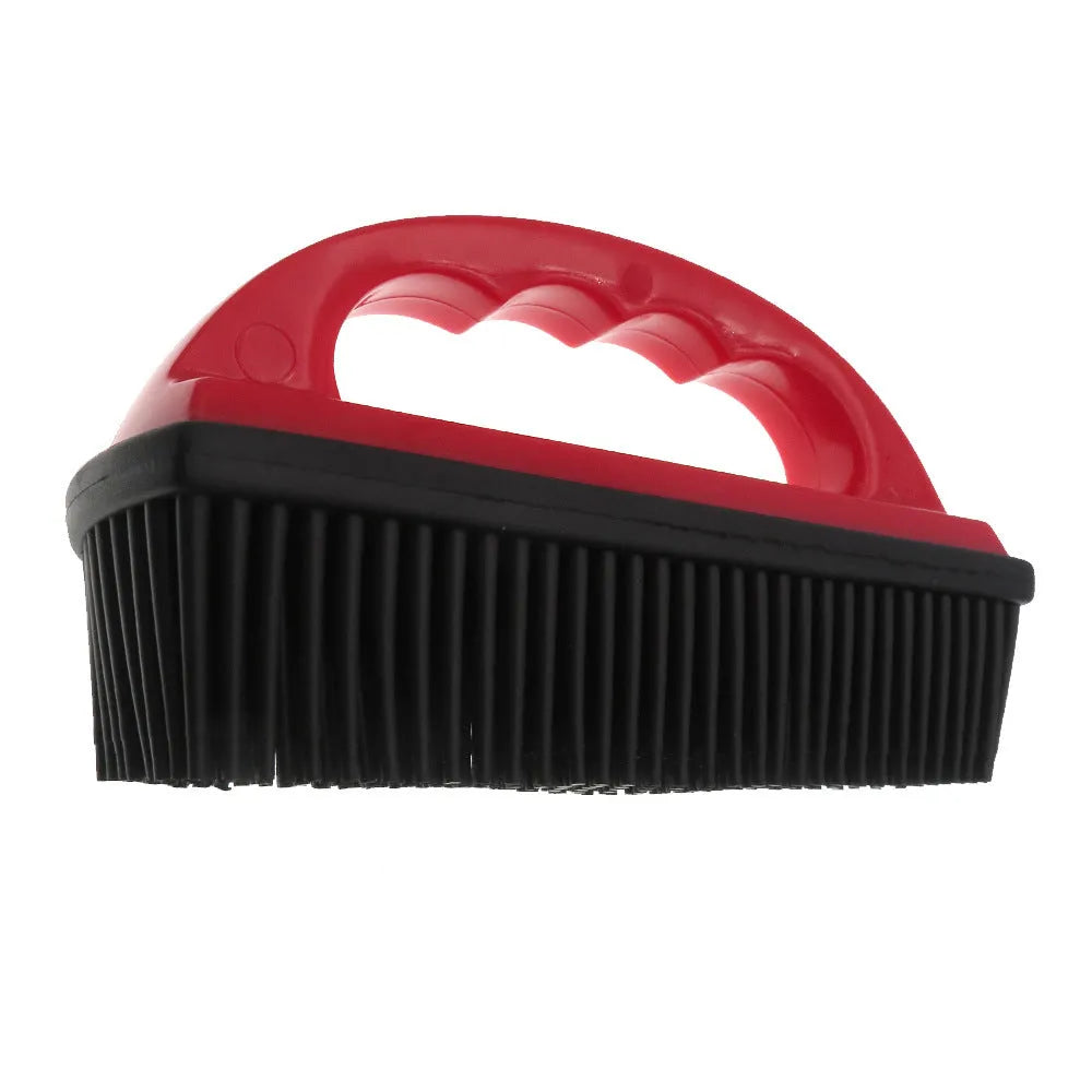 Red pet hair removal brush with massage function for grooming and carpet cleaning, measuring 160mm