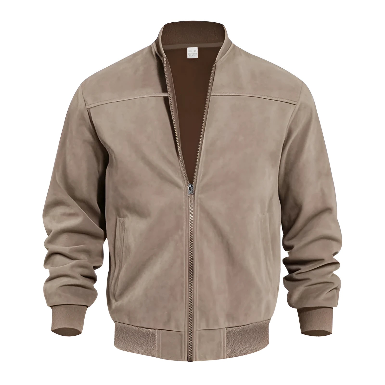 Men's plus-size suede casual zip jacket in Army Green, shown on a model.