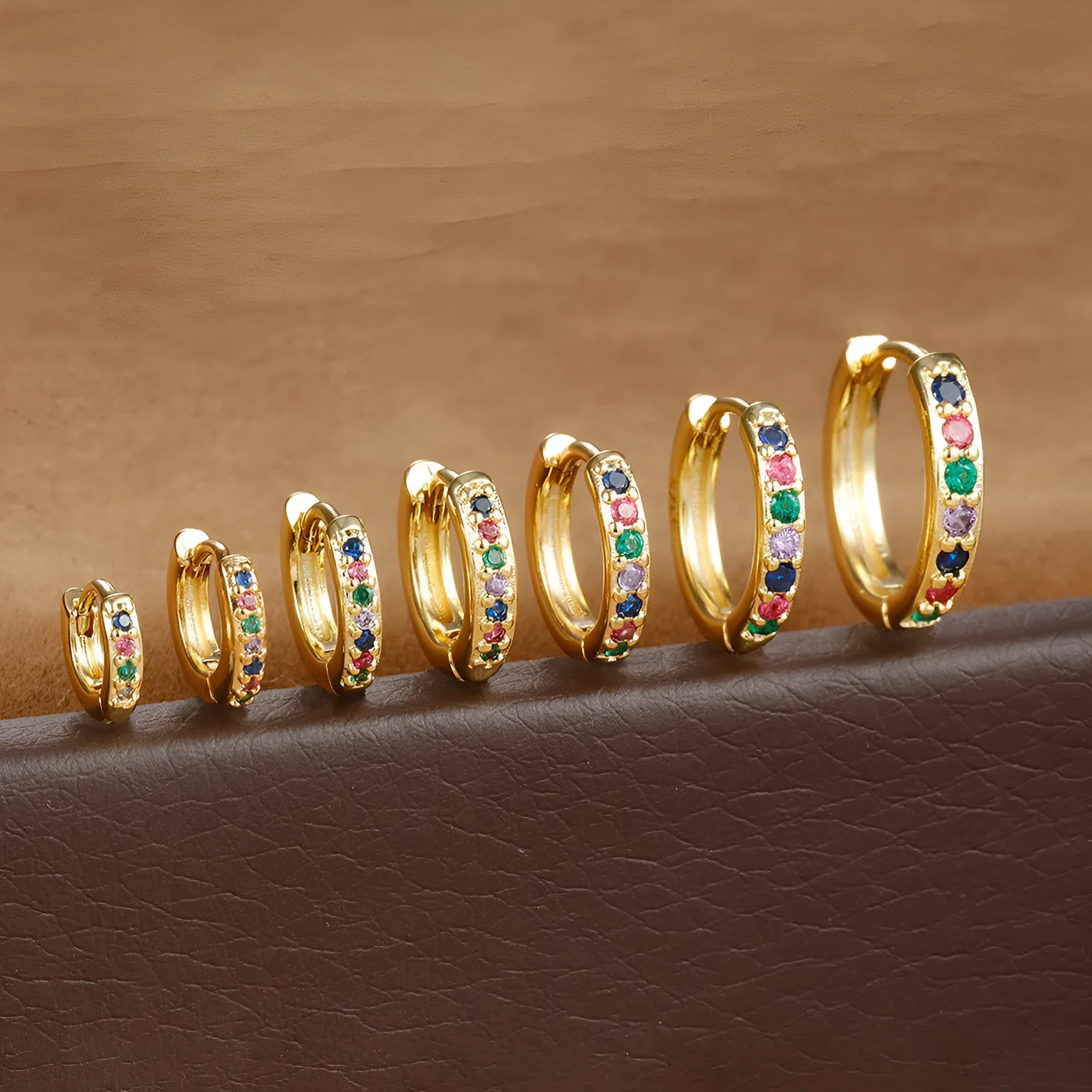 Gold, rose gold and silver geometric circle zircon stud earrings in sizes 5mm to 12mm.
