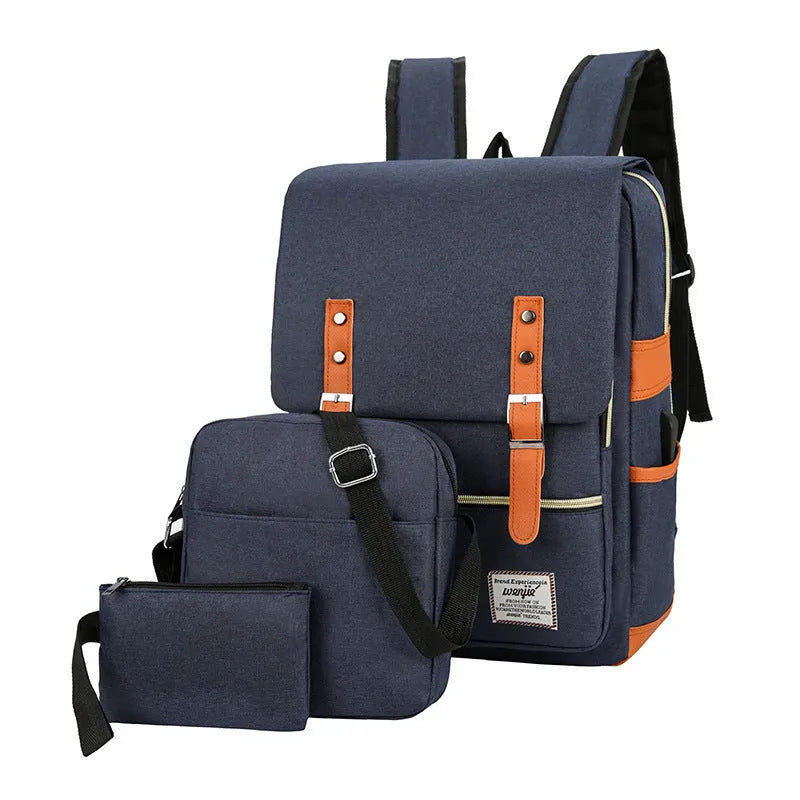 Three-piece waterproof Oxford cloth business backpack in black with curved shoulder straps