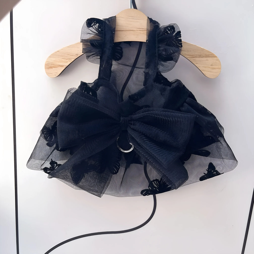 Black gauze princess tulle skirt pet clothing for dog or cat with size chart