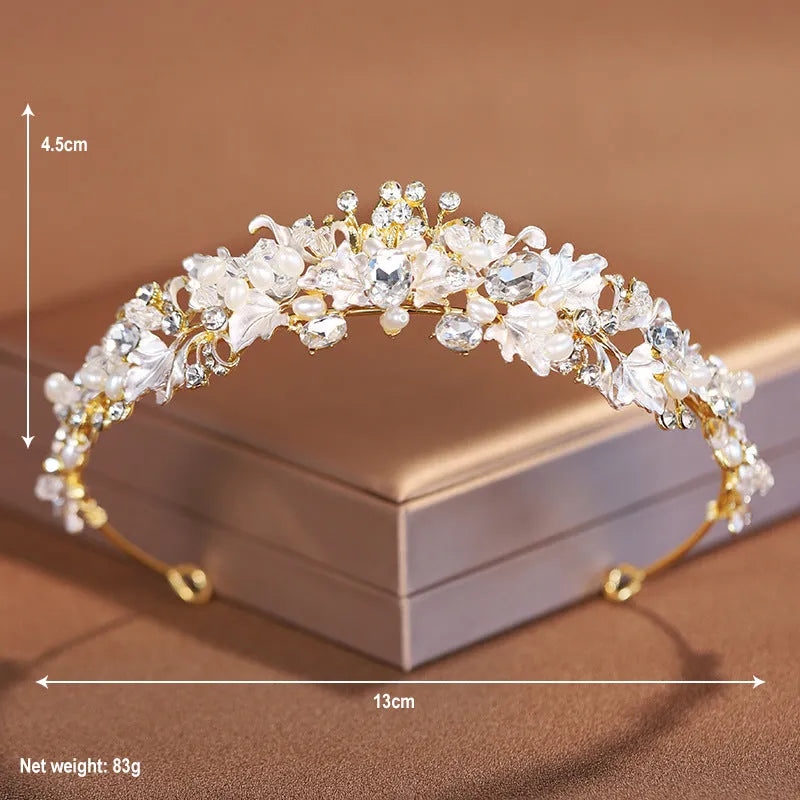 Gold or silver alloy pearl crown headdress hair accessory for women