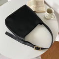 Women's black and brown PU shoulder bags with swing thread detail, dimensions 28×32×12cm