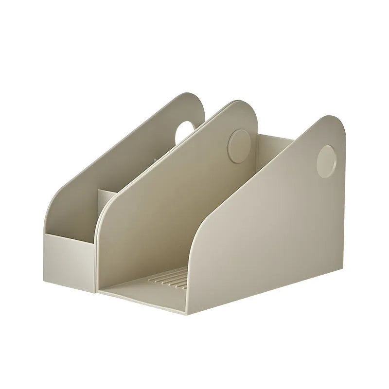 Plastic desktop storage box with two internal grid layers for document organisation