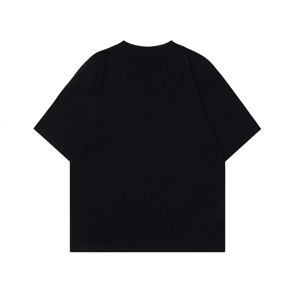 Men's grey retro graphic t-shirt with character design, loose fit and short sleeves.