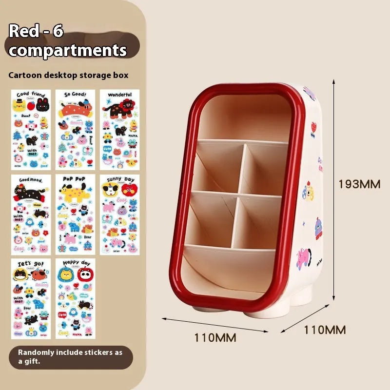 Cartoon style plastic desktop storage organiser with 2L capacity and grid compartments
