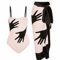 Women's pattern print one-piece bikini swimsuit with detachable tulle skirt