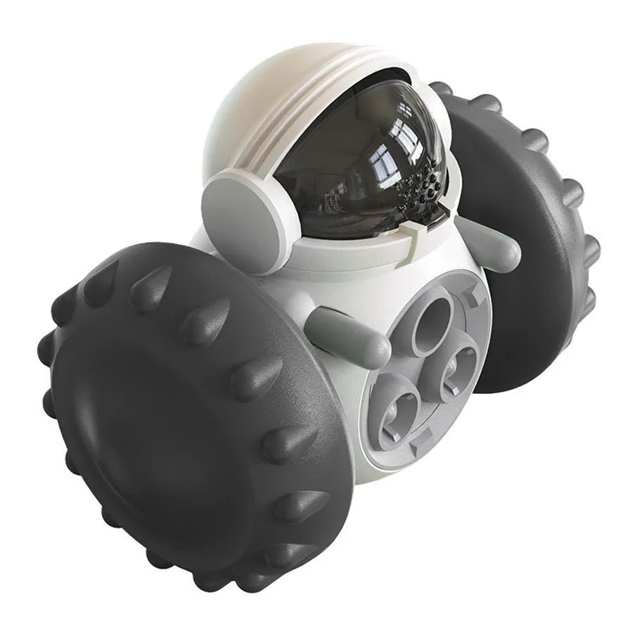 Self-balancing dog treat dispenser toy with robot design for small pets