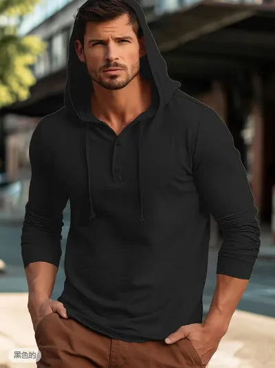 Casual cotton pullover hoodie in multiple colours, showing long sleeves and hood, sized for European and American fit.