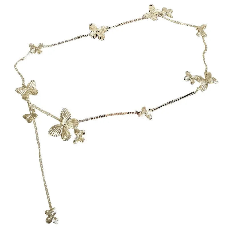 Golden butterfly waist chain women's belt with retro styling and alloy construction