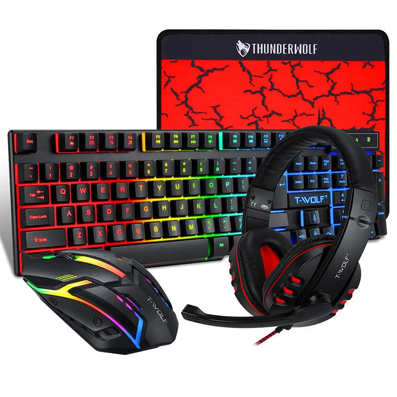 Thunder Wolf T800 gaming keyboard and mouse set with headset and mouse pad