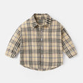Boys' casual cotton shirt with lattice animal print in light blue, shown in size for 90cm height.
