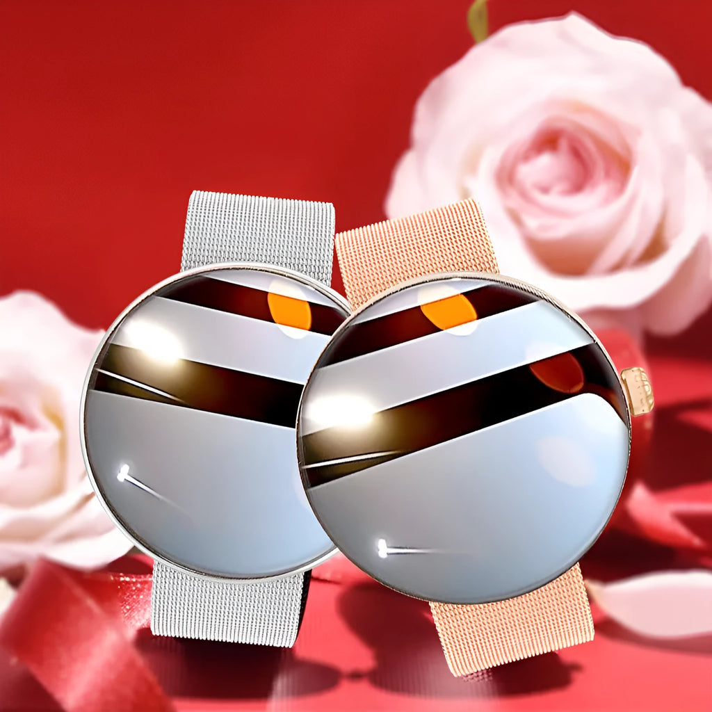 Smart watch for women with round colour screen and metal strap.
