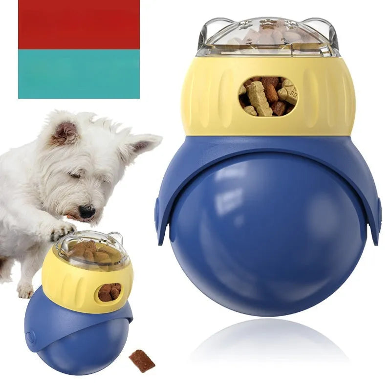 Morandi yellow and blue owl-shaped self-service cat puzzle feeder toy