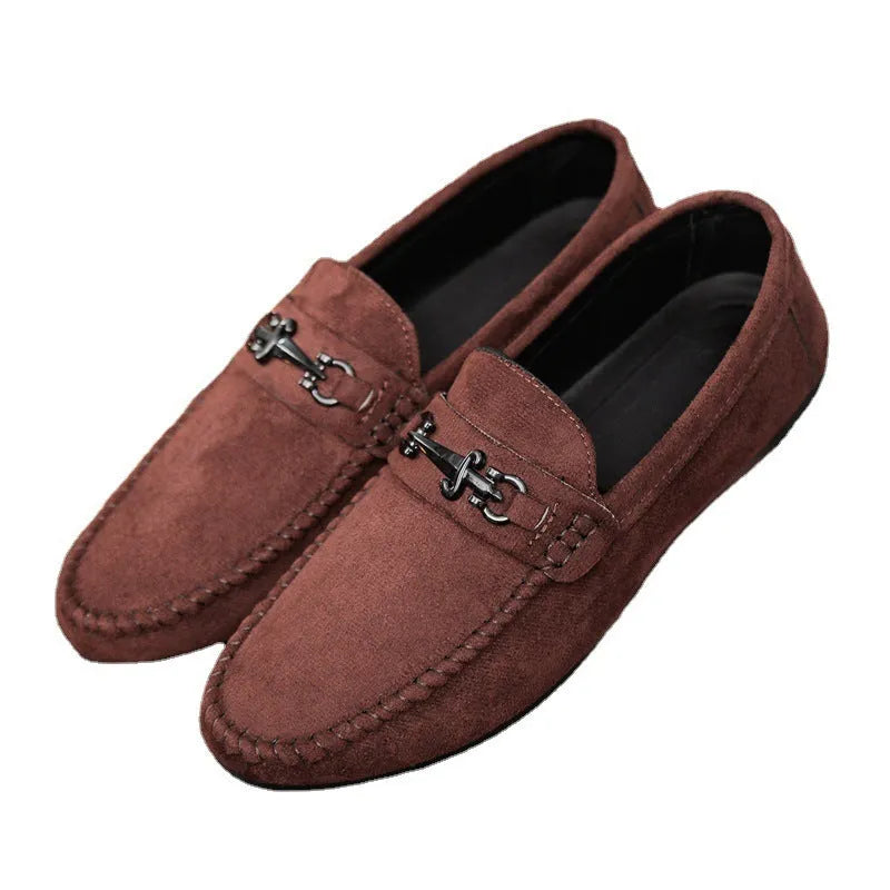 Men's black waterproof slip-on loafers with round toe and low heel casual design