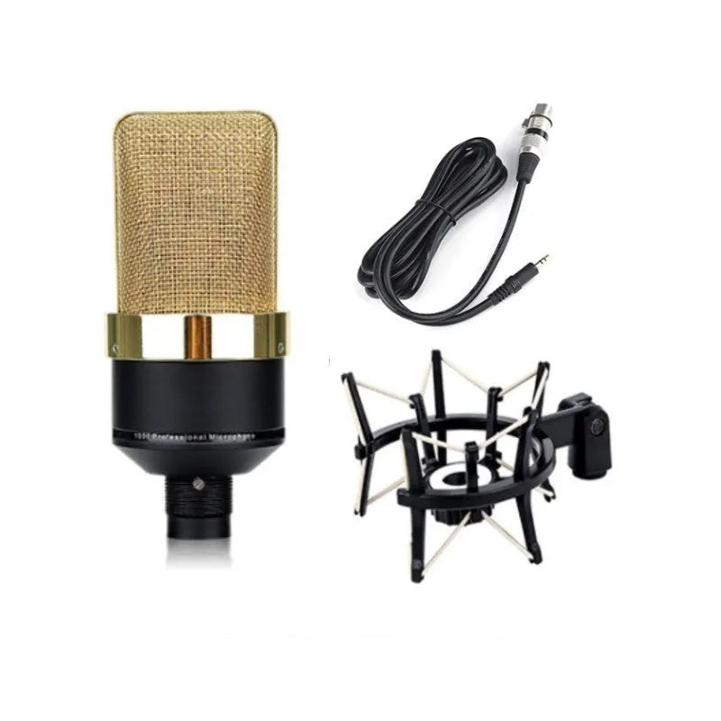 Condenser microphone with stand in champagne gold or black gold finish