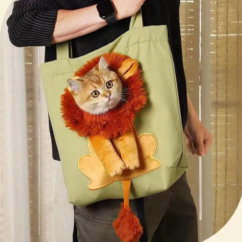 Canvas pet shoulder bag with cartoon pattern for small dog or cat transportation