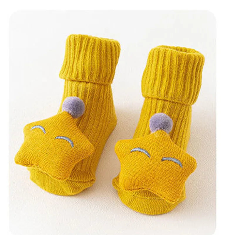 Cotton baby floor socks with anti-slip soles in multiple colours and patterns