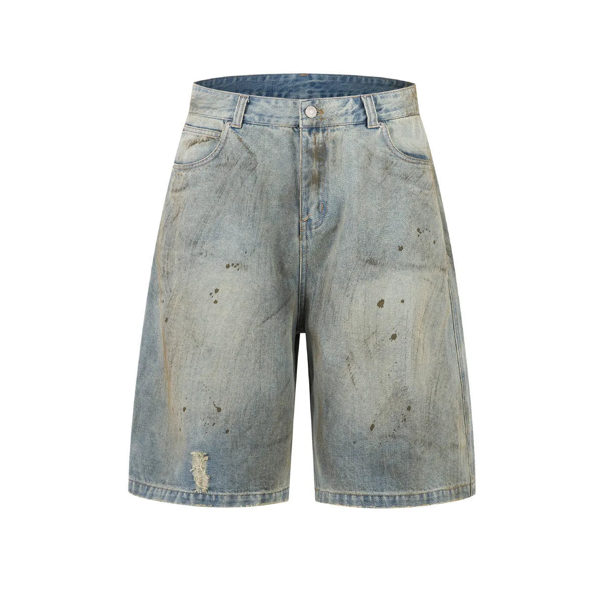 Blue cropped denim trousers with straight-leg cut and washed finish