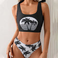 Women's coconut print bikini swimsuit with lace-up front detail