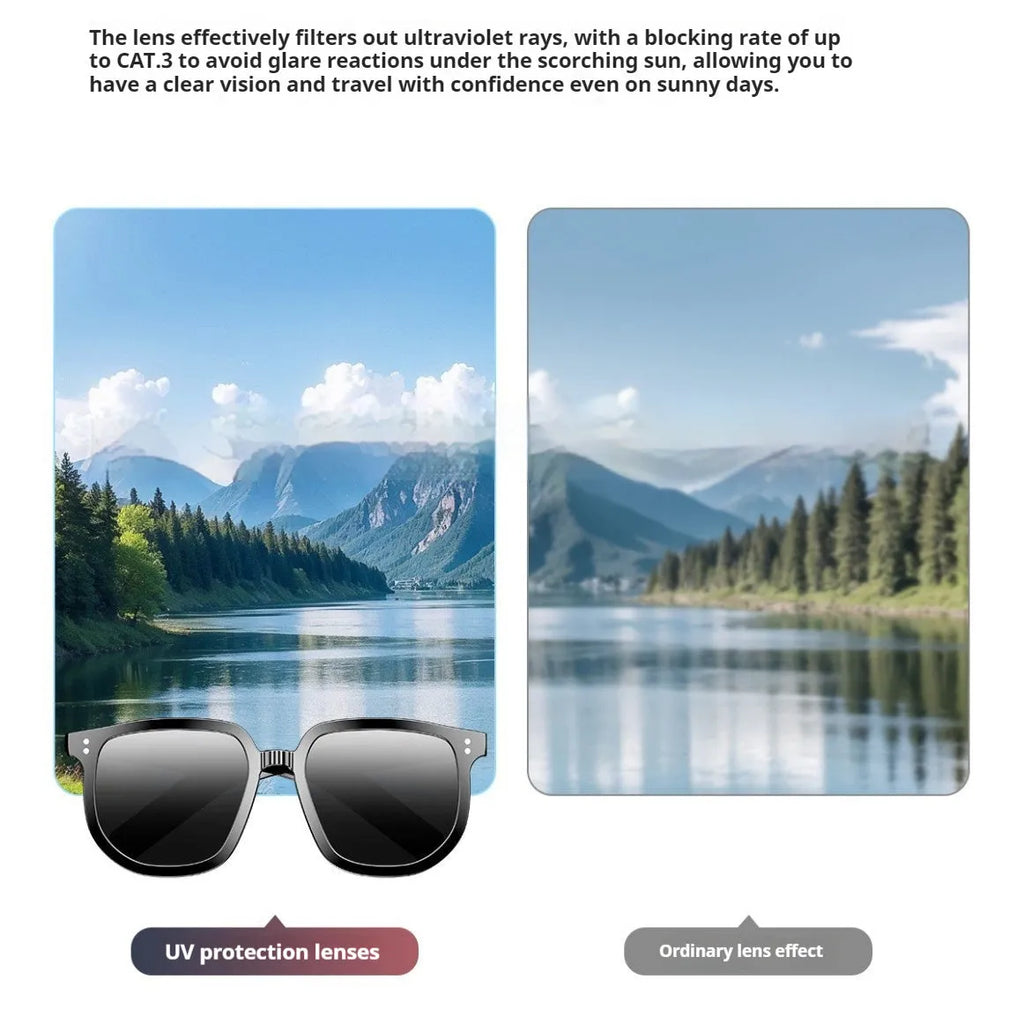 Black smart glasses with Bluetooth calling and audio functions, UV protection lenses