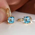 Square geometric ear clips with colourful moissanite stone inlays and gold electroplated finish