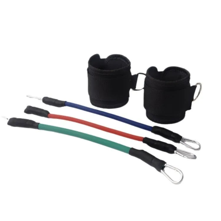 Black taekwondo training pull rope set with elastic resistance bands for leg conditioning