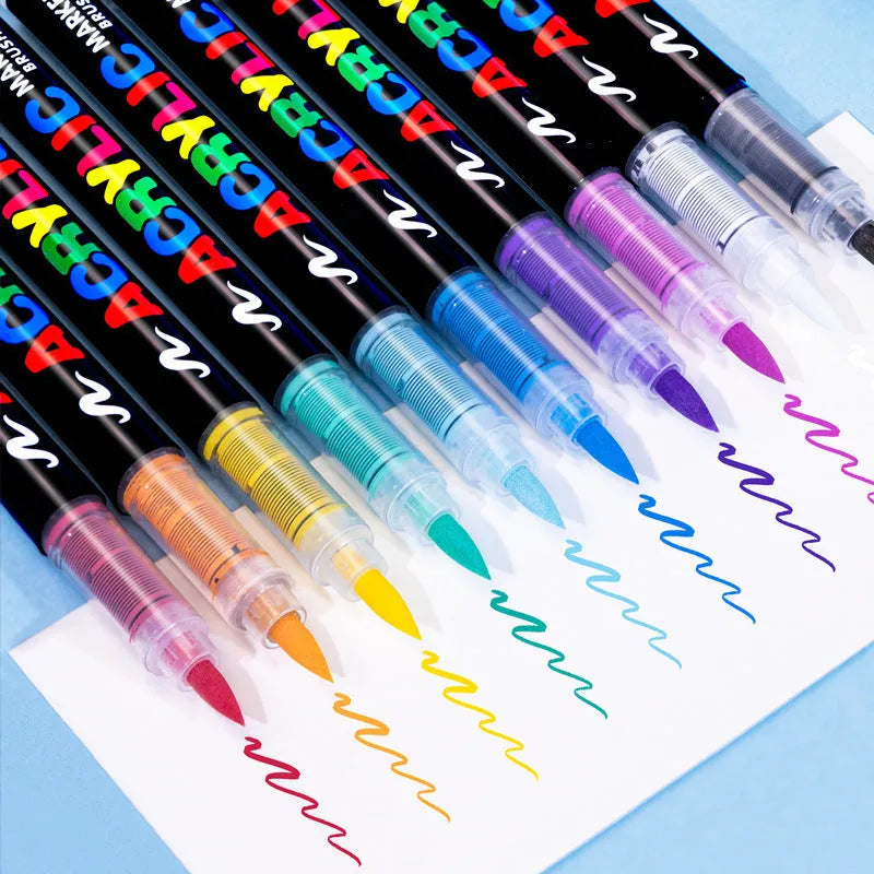 Set of straight liquid acrylic marker pens with soft felt tips in multiple colours