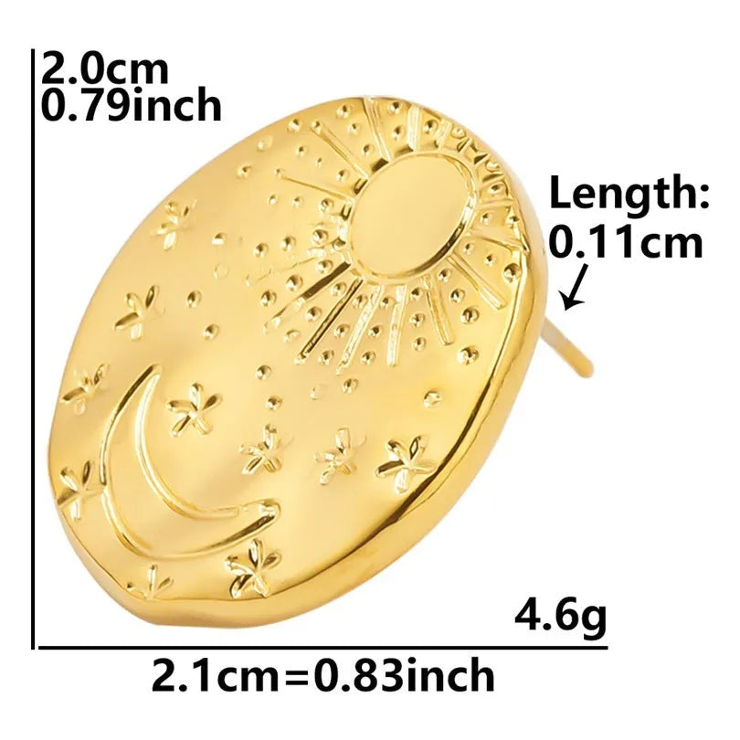 A pair of geometric shell design stud earrings in stainless steel with a gold or silver finish.