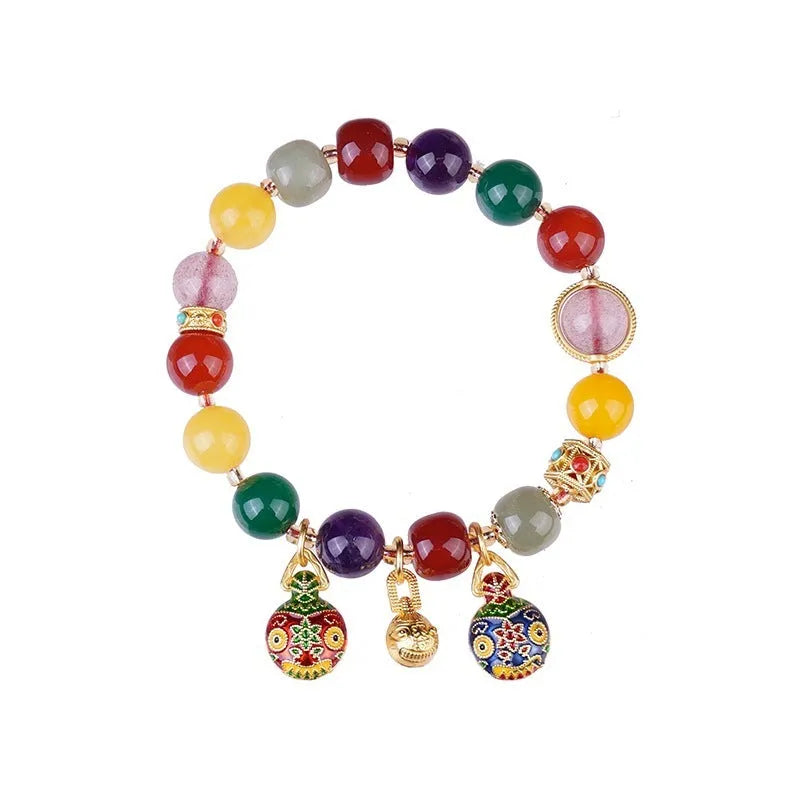 Hand-woven agate bracelet with swallowing gold beast 10mm beads
