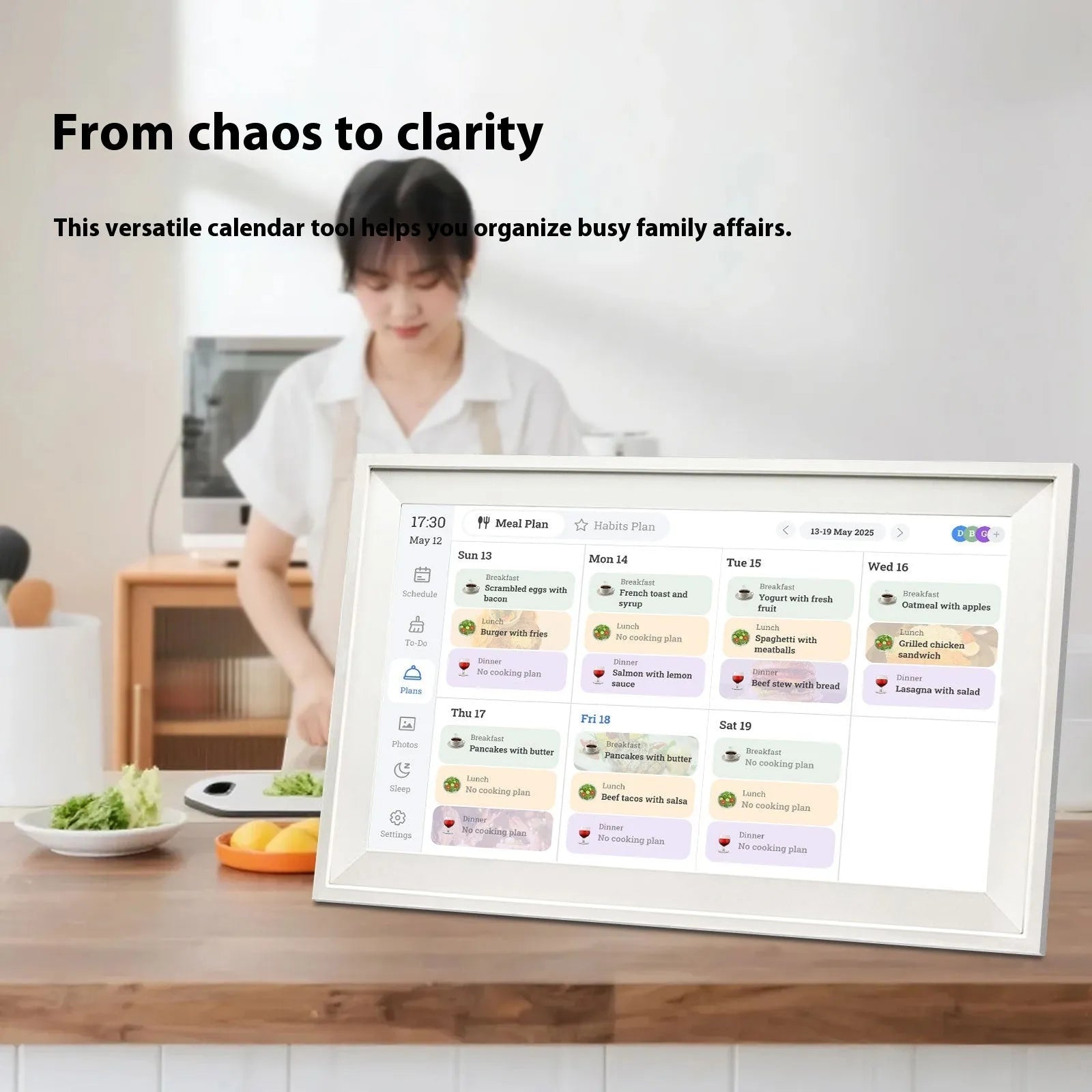 White 15.6 inch smart digital photo frame with app connectivity on wall mount